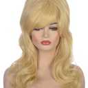 Women Blonde Beehive Wig Long Curly Wavy Bouffant Heat Resistant Synthetic Hair wigs for Womens Vintage Costume Cosplay Halloween Party