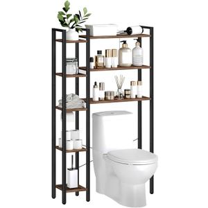 HOOBRO Over-The-Toilet Storage, 8-Tier Bathroom Organizer Over Toilet with Toilet Paper Holder, Freestanding Space Saver, Side Storage Open Shelf, Laundry, Rustic Brown and Black BF86TS01