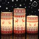 GenSwin Flameless Flickering Led Candles Battery Operated with 6 Hours Timer, Real Wax Pillar Candles Warm Light Love Deer Decal Decor Gift(Pack of 3) (Red Deer)
