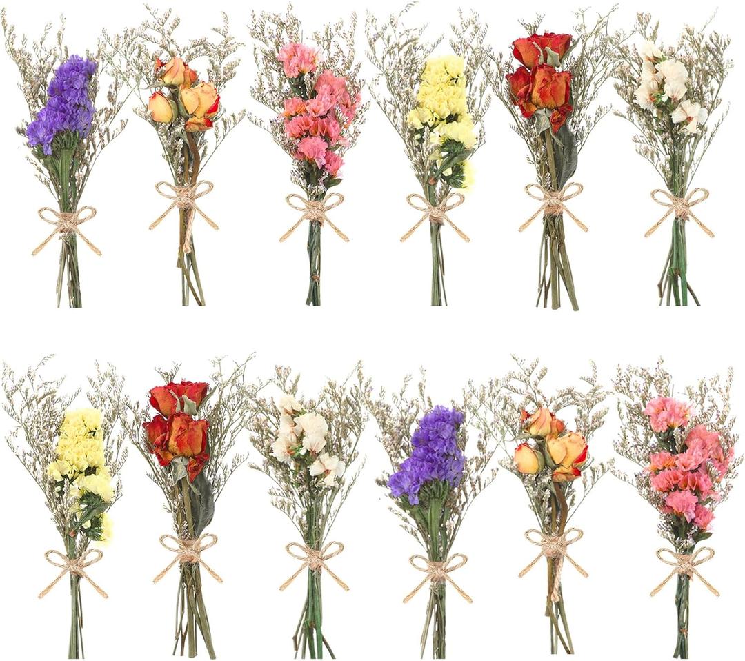 12/24 Pack Dried Flowers for Vase Various Mini Bouquet Dried Small Wildflowers Natural Real Flowers Bulk for Crafts DIY Wedding Decor (12, Forget Me Not)