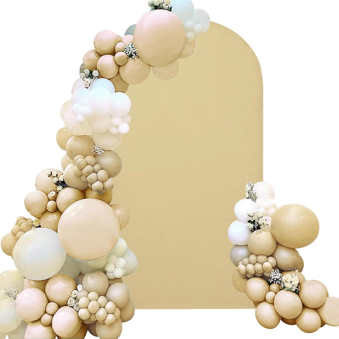 Spandex Fitted Wedding Arch Cover 7.2FT Khaki, Round Top Chiara Backdrop Stand for Wedding, Birthday Party, Baby Shower, Banquet Decoration (Khaki, 7.2FT)