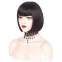 WeKen Black Short Bob Wigs with Bangs Short Wigs for Black Women White Women Daily Party Cosplay Halloween Costume Synthetic Full Wig 11 Inches