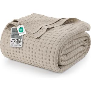 Utopia Bedding Khaki 100% Cotton Waffle Blanket 300 GSM [Twin - 90x72 Inch] Soft Lightweight Breathable Bed Blanket for All Season, Khaki 