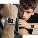 HASLFM Stainless Steel Band with Case Compatible with Apple Watch Series 9 8 7(41mm), 6 5 4 SE3/2/1(40mm), Series 3 2 1(38mm), Metal Protective Bumper Cover for iWatch Bands Men,Silver