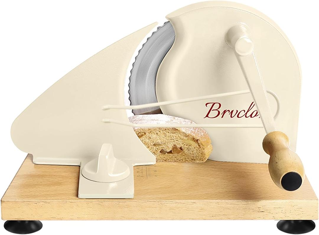 UpgradedManual Bread Slicer for Homemade Sourdough Bread,Metal Guide & Adjustable Thickness, Hand Crank Bread Slicer with Scale Line and Suction Cup, Sharp Blade, Suitable for Sourdough Bread, Etc (Cream)