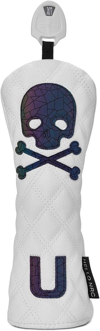 Skull and Crossbones Golf Club Head Covers Skeleton for Driver, Fairway Wood and Hybrid Soft Synthetic PU Leather Diamond Pattern Design Headcovers
