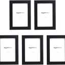Amazon Basics Rectangular Photo Picture Frame, 6 x 4 inches, Pack of 5, Black