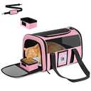 FOORLON Pet Carrier 17Lx12Wx11H inches, Airline Approved, Pet Travel Carrier Bag for Small Cats and Dogs, Soft Dog Carrier for 1-25 LBS Pets, Dog Cat Carrier with Safety Lock Zipper (Pink)