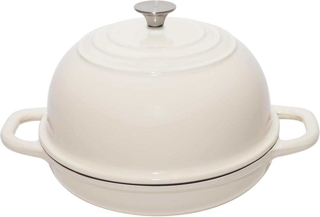 Enameled Cast Iron Bread Oven with Lid, Gloss Cream Finish Bread Pan, 12 3/4" Sourdough Bread Dutch Oven for Baking, Great for Homemade Artisan Bread. No Seasoning Needed - Common Table