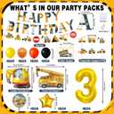 Construction Themed 3rd Birthday Party Supplies Decorations, Includes Banner, Balloons, Cake & Cupcake Toppers for Excavator and Truck 3 Year Old Birthday Party Decorations
