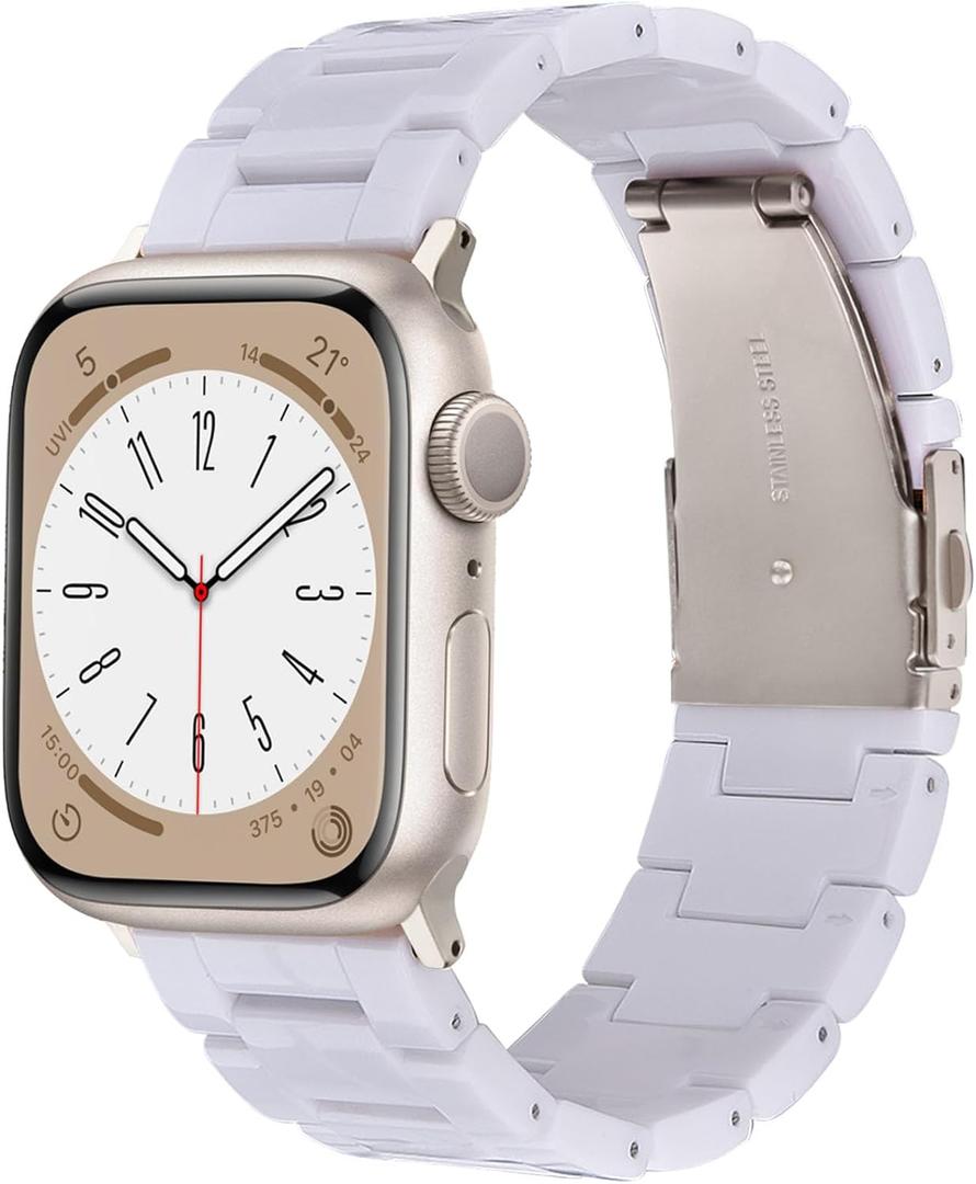 V-MORO Resin Band Compatible with Apple Watch Bands Series 10/9/8/7 41/42/40/38mm iWatch 6/5/4/3/2/1/SE with Starlight Buckle Fashion Wristband Strap Women Men(Pure White, 38mm/40mm/41mm/42mm)