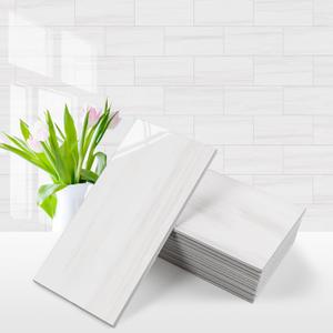 Vamos Tile 100-Piece Glossy Dolomite White Peel and Stick Backsplash Tile,3''x6'' PVC Subway Tile with White Grout, Stick on Backsplash for Kitchen/Bathroom/Fireplace