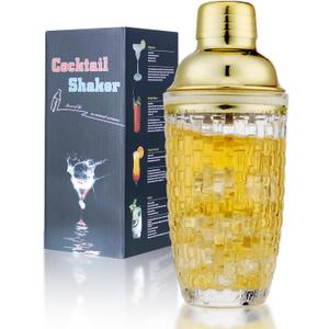 Glass Cocktail Shaker Set - Glass Shaker for Drinks, Shaker Set for Bars, Whiskey, Cocktails (Gold, 13 oz)