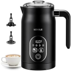 KIDISLE Milk Frother and Steamer 4 in 1, Milk Steamer with Auto Temperature Control, Warm & Cold Foam Maker, Hot Chocolate Maker, Frother for Coffee, Latte, Cappuccino, Black