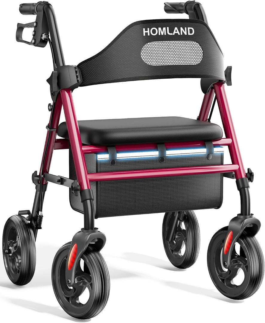 HOMLAND Foldable Rollator Walker for Seniors with Seat, 16" Extra-Wide Seat