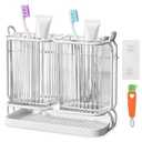 HDFCLUP Toothbrush Holders for Bathrooms, 2 Cups Toothbrush Holders Wall Mounted, Dry & Wet Separation, Bathroom Organizers and Storage, Bathroom Toothbrush Holder Set for Family Kids (White)