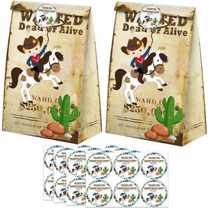 Cowboy Goodie Bags-24 Pcs Wild West Cowboy Party Favors Candy Bags with Stickers, Cowboy Goody Gift Treat Bags Cowboy Themed Birthday Party Supplies