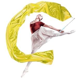RoundFunny 98" Dance Streamer with Scalable Rod, Gymnastics Dance Ribbon Artistic Twirling Ribbon, Church Worship Adoration Dance Banner for Dancer and Church Liturgical Praise (Gold)