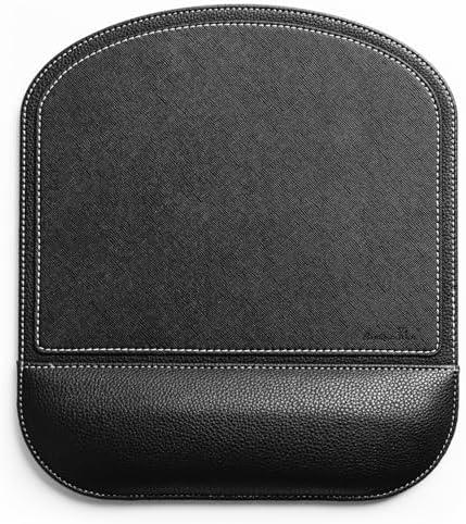 Black Office Square Leather Mouse Pad with Wrist Rest Non-Slip Design, Business Style Gaming PU Mousepad for Learners, Workers &Computer Users.