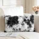 OTOSTAR Faux Fur Boucle Decorative Throw Pillow Cover 16x24 Inch Soft Cozy Plush Pillow Case Velvet Cushion Cover for Sofa Couch Bedroom Living Room, White Black
