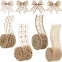 4 Rolls Burlap Ribbon Wired Natural Jute Burlap Lace 1.6-2 Inch x 16.4 Yard Wrapping Ribbon for Crafts, Big Bows, Wedding Gift Wrapping, Rustic Outdoor Decoration, Wreath, Holiday Party DIY Home Decor