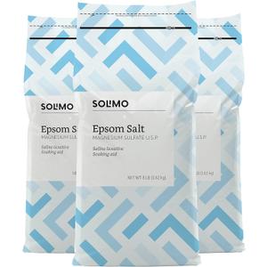 Solimo Epsom Salt Soak, Magnesium Sulfate USP, Unscented, 8 pound (Pack of 3) 