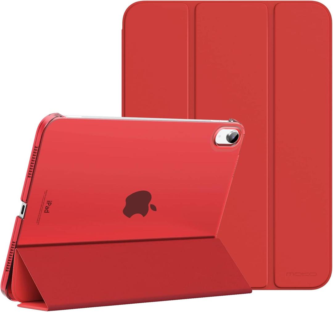 MoKo for iPad (A16) 11th Generation Case 11 Inch 2025, iPad 10th Generation Case 10.9 Inch 2022, Slim Stand Hard PC Translucent Back Shell Smart Cover, Support Touch ID, Auto Wake/Sleep,Red