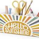 Hello Sunshine Pen Holder for Classroom Office Desk, Boho Classroom Decor, Retro Hello Sunshine Gifts Makeup Brush Toothbrush Holder Organizer for Bathroom Desk Accessories