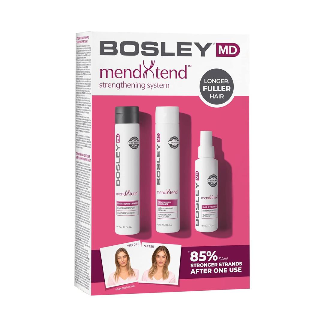 BosleyMD MendXtend Strengthening Shampoo, Conditioner, and Kit to Promote Growth & Prevent Breakage with Saw Palmetto, Hyaluronic Acid and Pomegranate Extract (4.53 Fl Oz (Pack of 3))