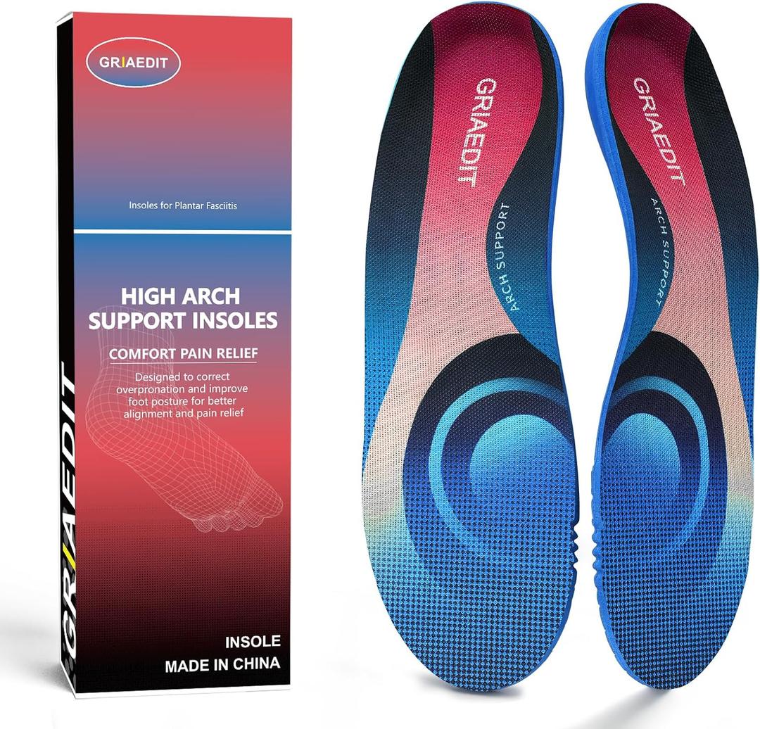 Plantar Fasciitis Insoles for Men Women,High Arch Support for Pain Relief,Inserts Orthotic for Flat Feet Absorbing Inserts Standing All Day,Insoles for Work Boots M7-7.5/W9-9.5 (Red)