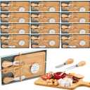 Ziliny 12 Set Bridal Baby Shower Cheese Prizes Wooden Square Board Gift Set Knives Forks Thank You Tags with Box for Guests for Valentines Bridal Baby Shower Housewarming Gifts (Bamboo Color)