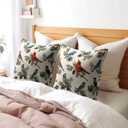 Winter Pillow Covers 18x18 Inch Red and Blue Birds Decorative Throw Pillows Set of 2 Christmas Pinecone Pillow Cases for Sofa Couch Home Xmas Decor