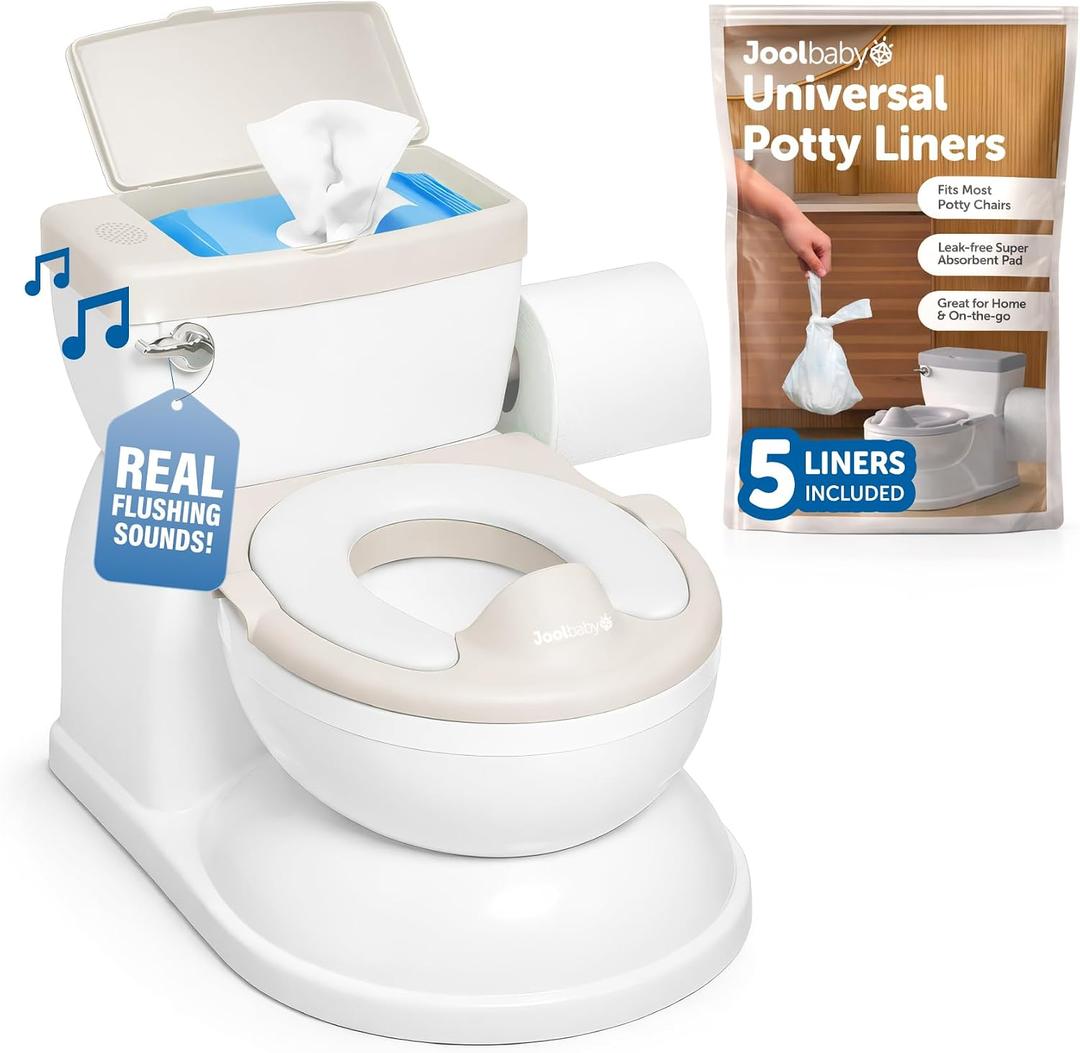 Jool Baby Real Feel 2-in-1 Potty with Wipes Storage, Flushing Sounds & Disposable Liners - Realistic Toilet - Easy to Clean & Assemble (Oatmeal)