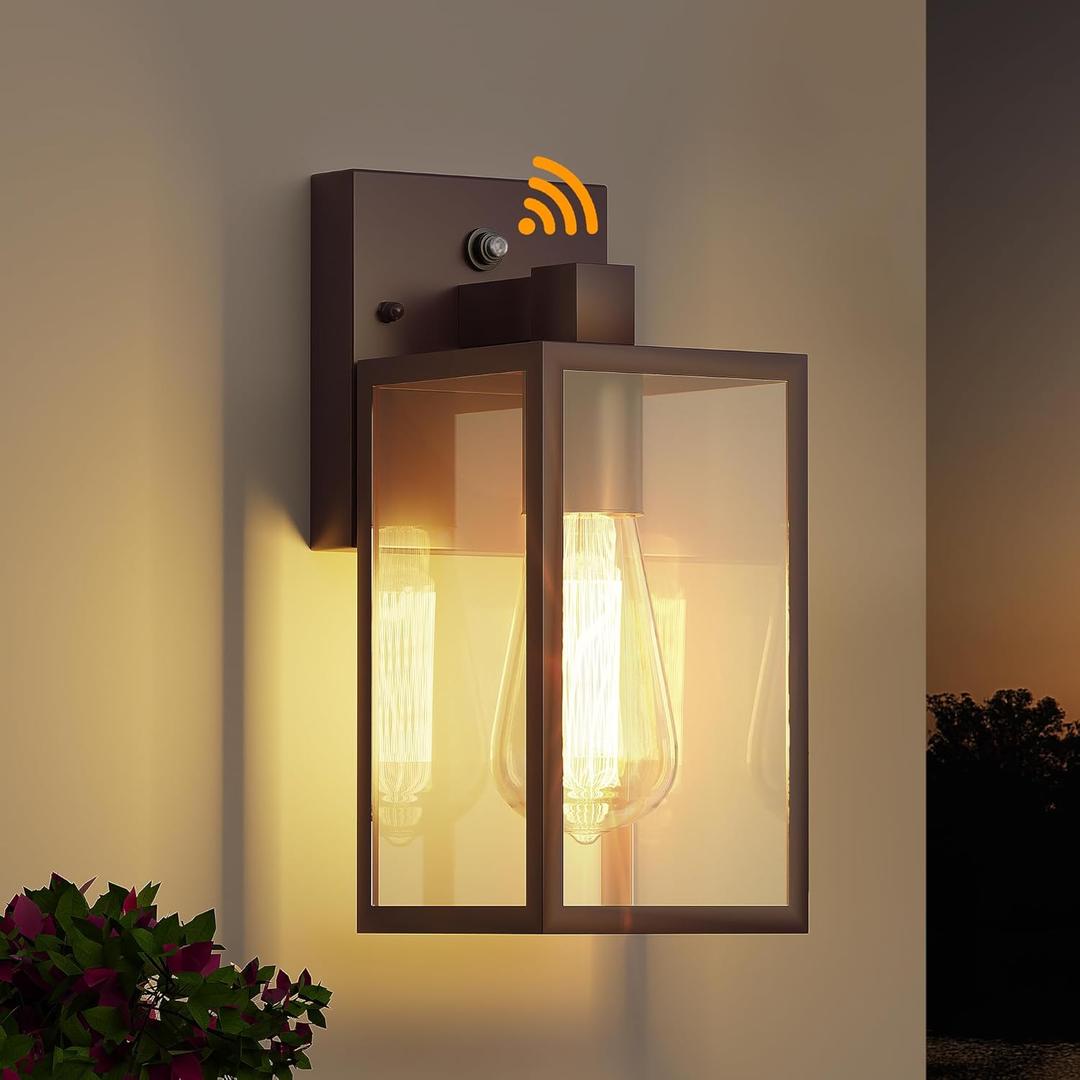 WIHTU Oil Rubbed Bronze Dusk to Dawn Porch Lights Fixtures - Outdoor Exterior Sensor Wall Sconce Lamp, Waterproof Wall Lantern, Anti Rust Coach Lights for Doorway, Garage