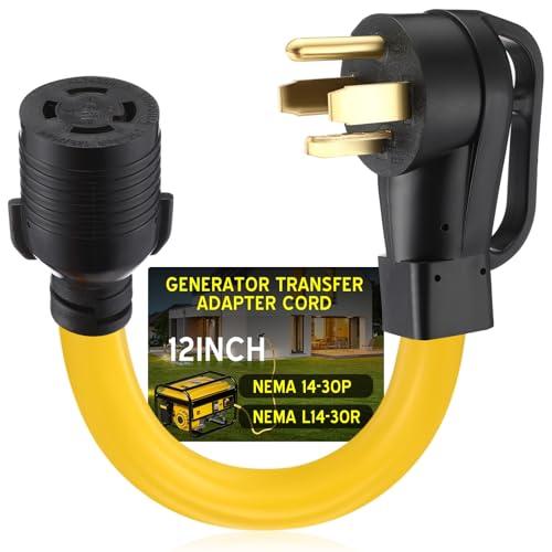 Tellegloww NEMA 14-30P to L14-30R 4 Prong 30 Amp Dryer Adapter Cord, 4 Prong Dryer Outlet to Generator Locking Plug Adapter Generator EV Charger Cord, STW 10 AWG/4C, ETL Listed