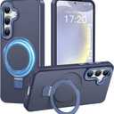 Compatible with Samsung Galaxy S24 Case with Magnetic Ring Stand, Military Drop Protection, Anti-Scratch/Anti-Fingerprint Translucent Matte Case for Samsung Galaxy S24 (Dark Blue)