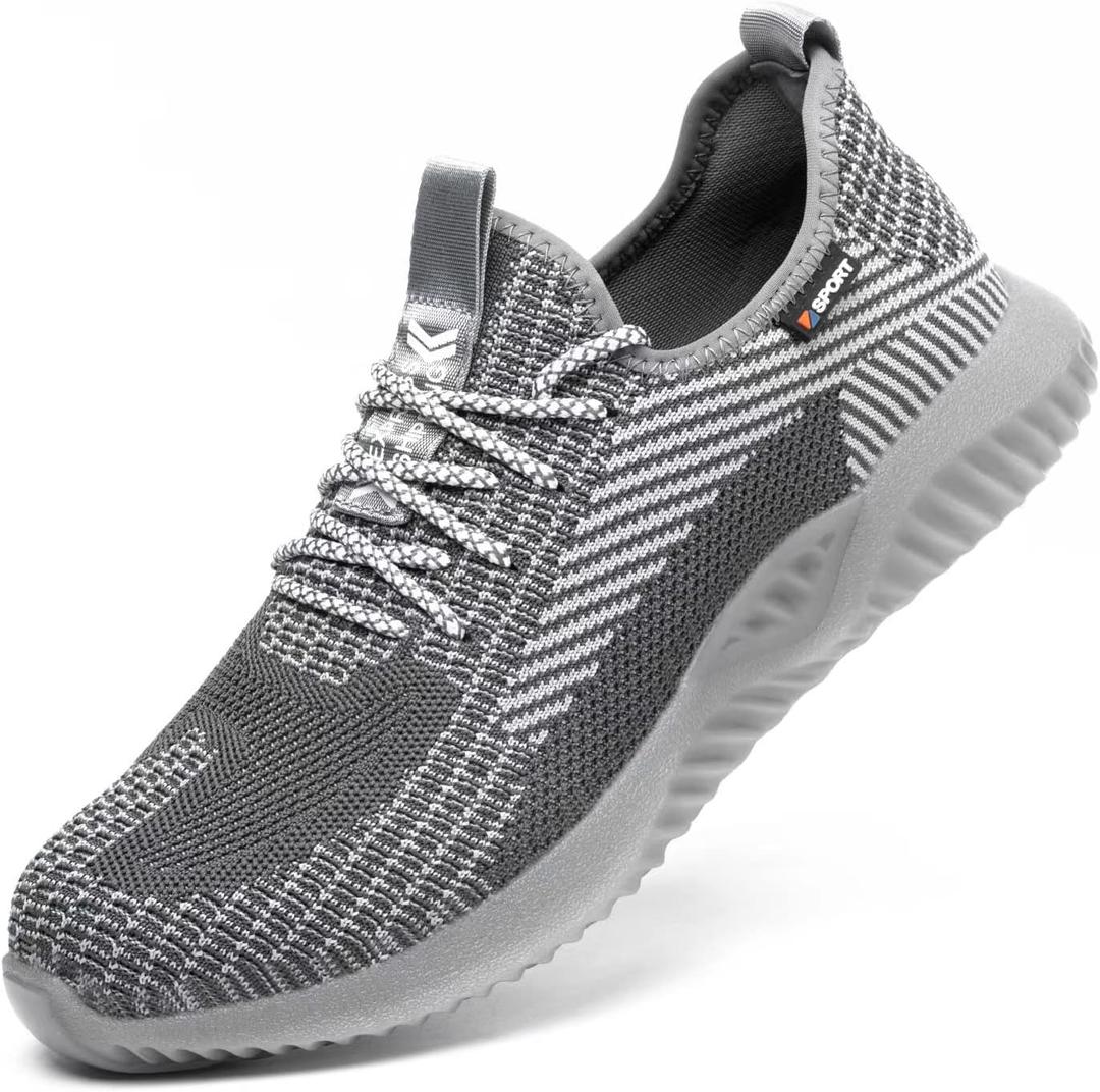 Furuian Steel Toe Shoes for Men Women Comfortable Non Slip Men's Safety Steel Toe Sneakers Industrial Warehouse Contstruction Work Shoes for Men (10.5 Women/9 Men, Grey)