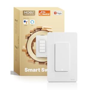 MOES WiFi Smart Light Switches, No Neutral Wire Needed, Require Capacitors, 2.4GHz Single Pole Switch, Compatible with Alexa Google Assistant