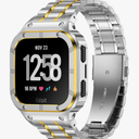 Stainless Steel Watch Band with Case Compatible for Fitbit Versa/Fitbit Sense Bands, Rugged Protective Bumper Metal Wristbands for Men Women
