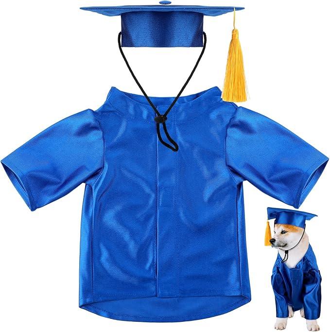 Dog Graduation Cap and Gown 2026 Washable Pet Graduation Costume for Dog Cat Shirt and Hat(Traditional,Royal Blue, Small