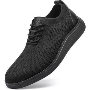 VILOCY Men's Casual Dress Sneakers Lace-Up Oxfords Business Mesh Breathable Walking Shoes Tennis Comfortable (9, All Black)