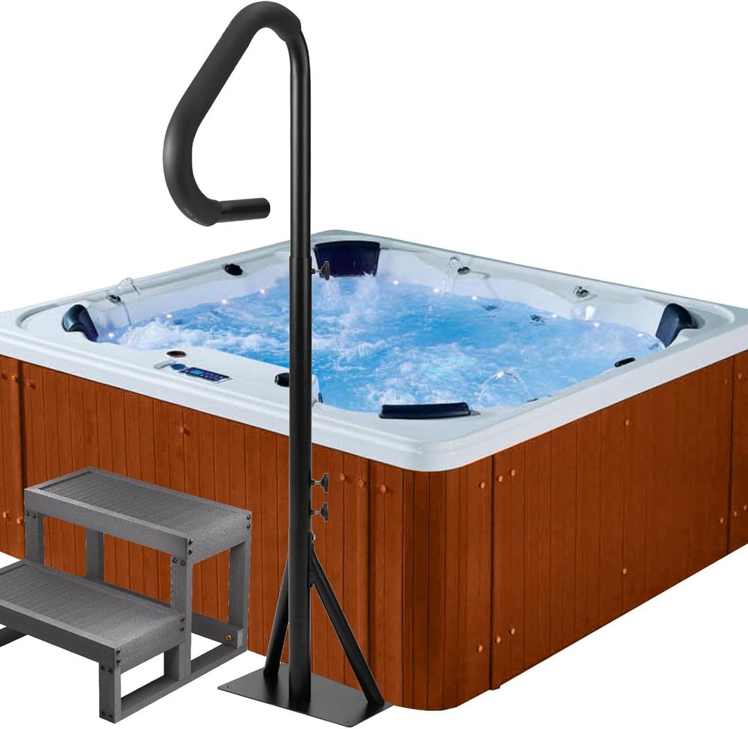 Hot Tub Handrail,Adjustable 48"-63" Height SPA Handrail,360 Rotatable Hot Tub Safety Handrail,Inside and Outside Two-Way handrails for Indoor or Outdoor,600 LBS Capacity