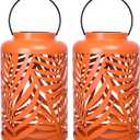 Solar Lantern Outdoor Waterproof Lanterns, 2 Pack Metal Leaf Projection Hanging Lanterns Decorative Lantern for Patio Garden Yard Backyard Front Porch (Orange)