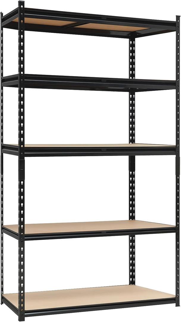 5-Tier Adjustable Metal Storage Shelving Unit, 2000LBS Capacity Storage Shelves Rack Standing Units for Kitchen, Closet, Laundry & Bathroom, 30" W x 12" D x 60" H, Garage Shelves, Black