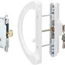 HILLMASTER Sliding Glass Door Handle with Mortise Lock and Key Cylinder,Patio Door Lock with Key Replacement Patio Door Handle Set Sliding Door Lock Fits 3-15/16" Screw Hole Spacing,Reversible Design (White)