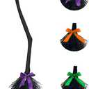Witch Broom with 3 Colors of Ribbons, Halloween Witches Broomstick Plastic Witch Broomstick Cosplay Broom Props Witch Broom Party Decoration, Masquerade Show Dress Up Dance Party Supplies