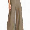 PRETTYGARDEN Womens Spring Wide Leg Palazzo Pants 2026 Trendy Loose Button High Waist Pleated Work Business Casual Trousers (Medium, Khaki)