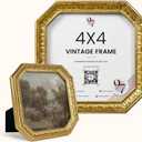 97 Decor 4x4 Vintage Picture Frame - Gold Antique Frame 4x4, Square Ornate Frames 4 X 4 With Glass Front For Tabletop Photo Display And Wall Hanging, Vintage Wall Decor