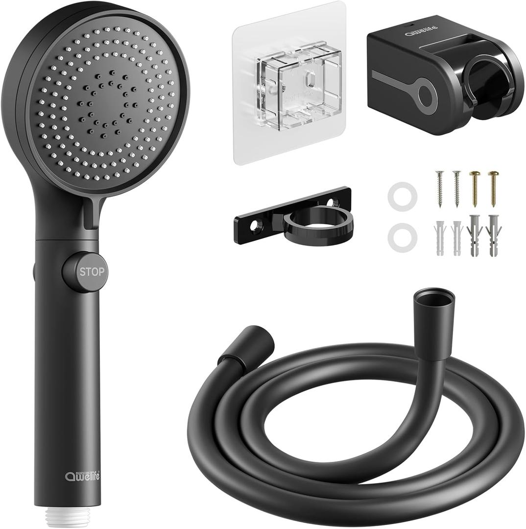 RV Shower Head with Hose, High Pressure Shower Head with Handheld On Off Switch, Travel Trailer, Motorhome and Boat and Camper Must Have RV Accessories Replacement Part, Matte Black