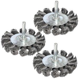 3PCS 3 Inch Knotted Wire Wheel Brushes Kit for Drill with 1/4-Inch Shank, Twist Brush Set Perfect for Rust Removal, Corrosion and Paint, Wire Wheels for Power-Operated Grinders